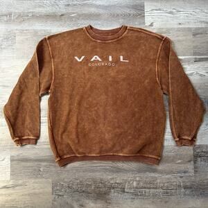 Heritage Sportswear Vail Colorado Brown Corded Cotton Pullover Sweatshirt M